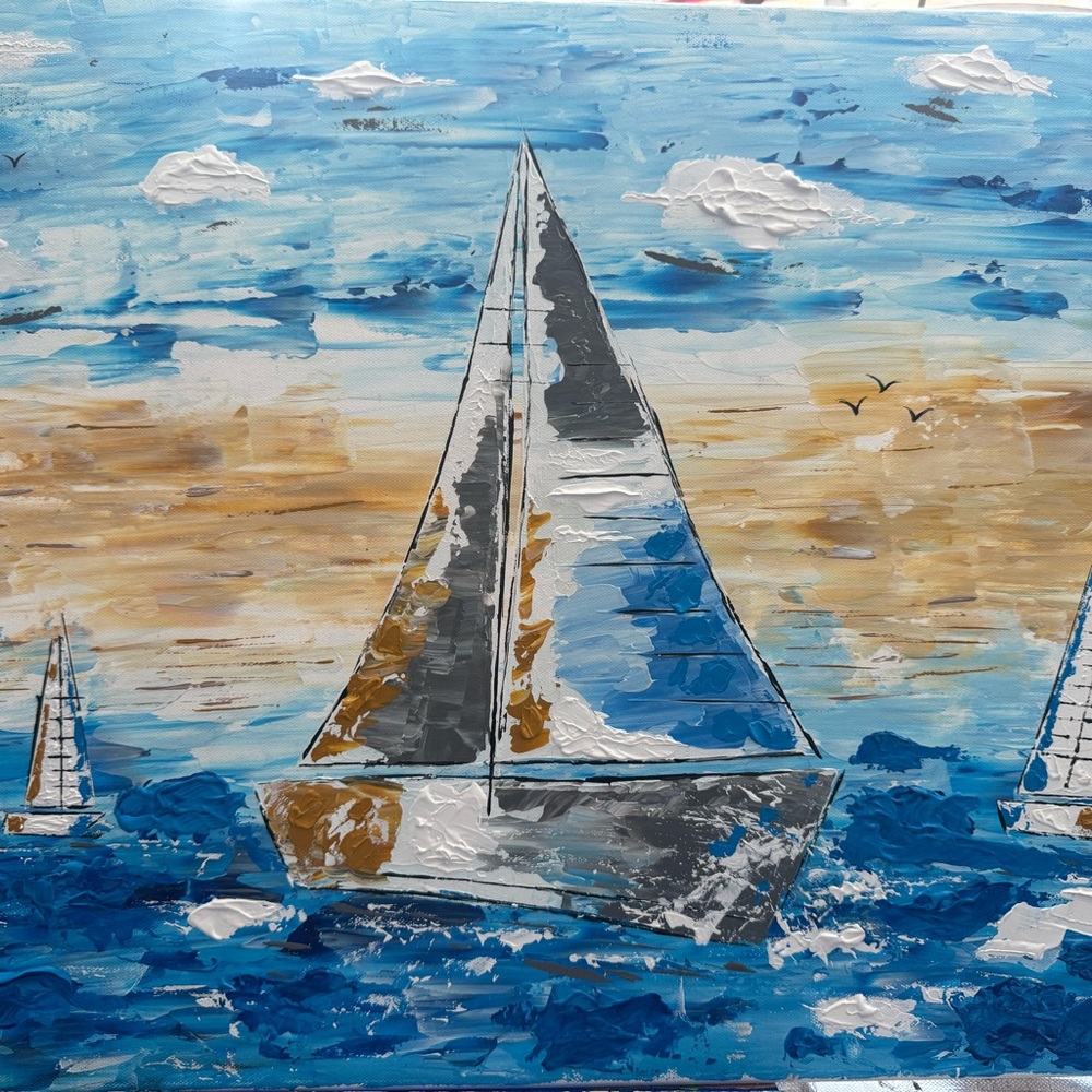 Tranquil Sailboat Canvas Art in Blue and Gray
